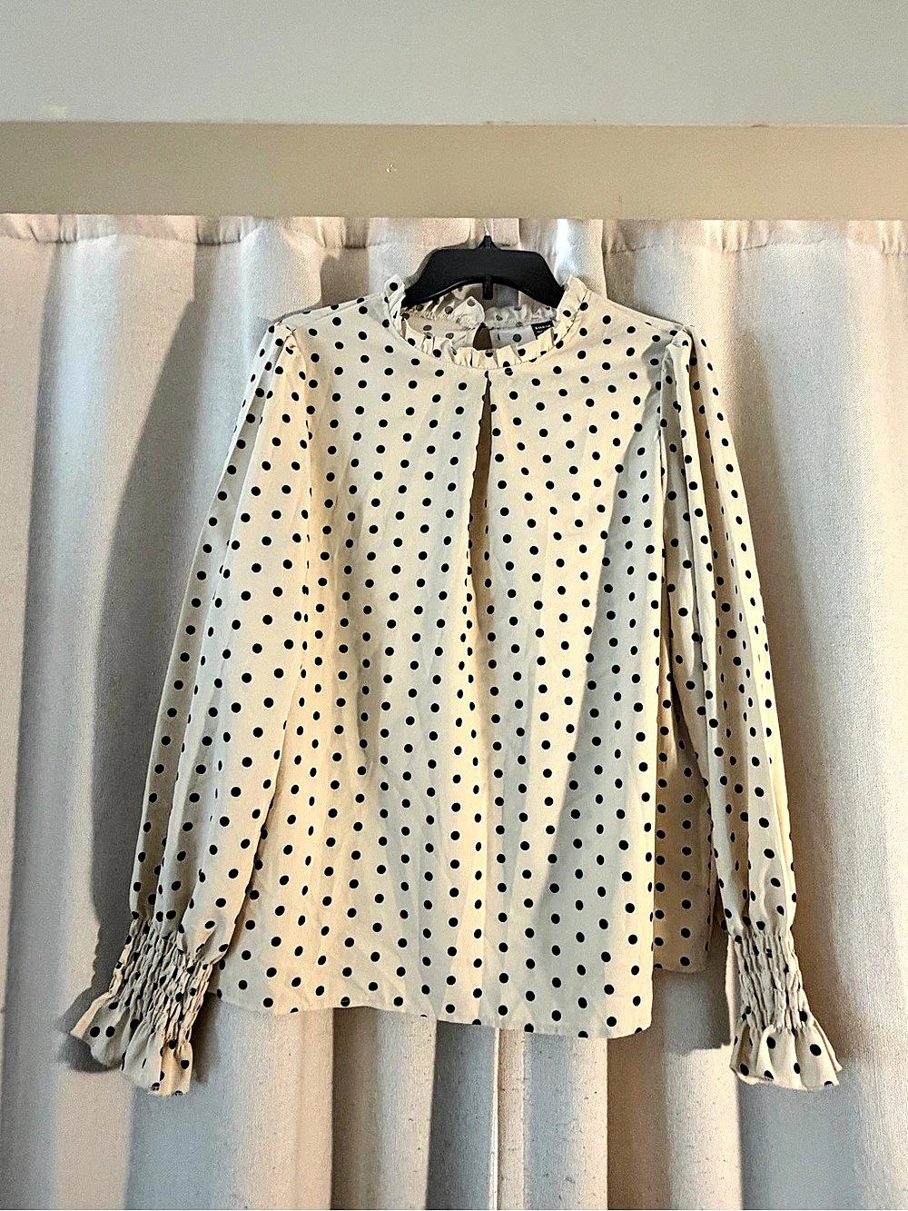 SHEIN Polka Dot Long Sleeve Blouse in Cream & Black Like New